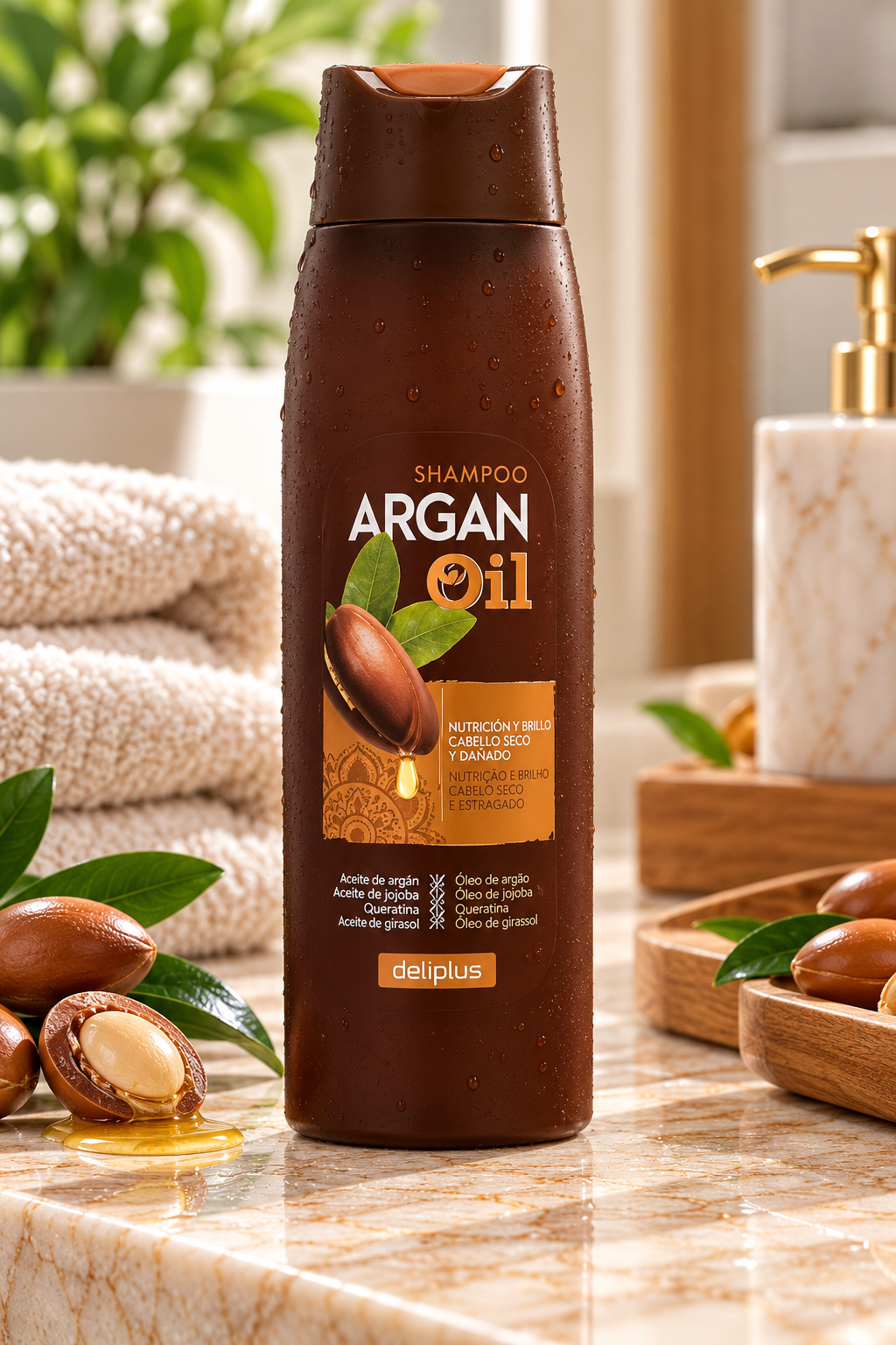 Champú Argan Oil Deliplus cabello seco y dañado | Bote 400 ml