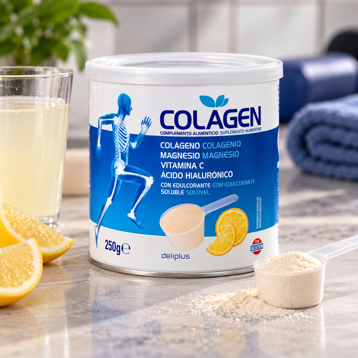 Rozpuszczalny kolagen o smaku cytrynowym Colagen suplement diety Deliplus | Opakowanie 250 g