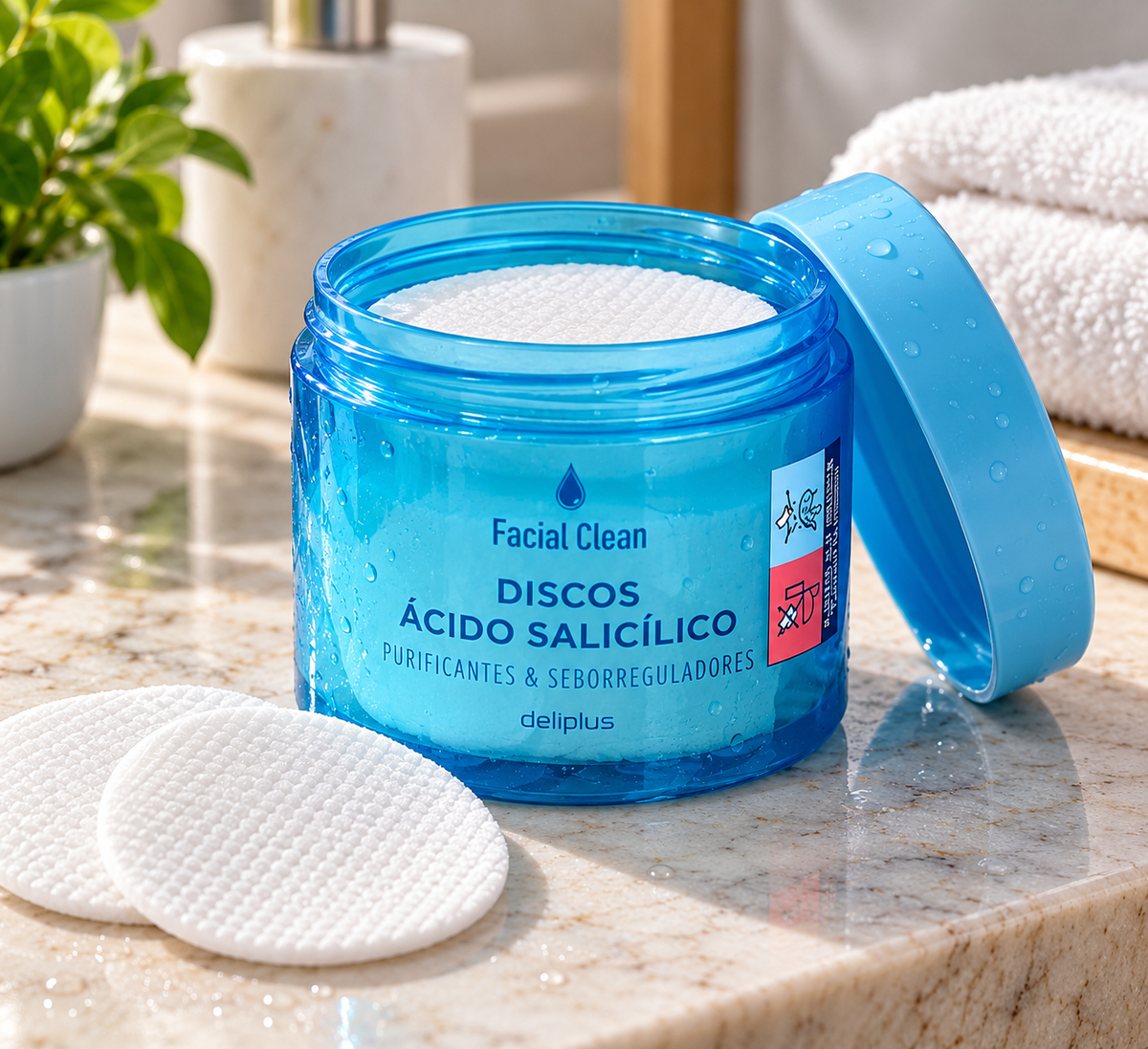 Discos ácido salicílico Deliplus Facial Clean purificantes y seborreguladores piel grasa y acneica | Tarro 50 discos