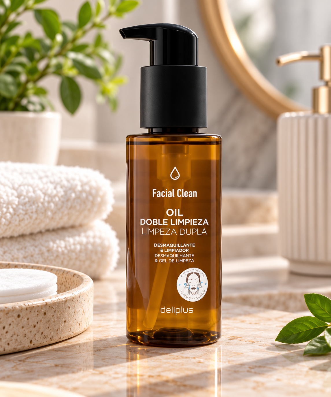 Huile visage double nettoyage Facial Clean démaquillante et nettoyante Deliplus | Flacon 150 ml