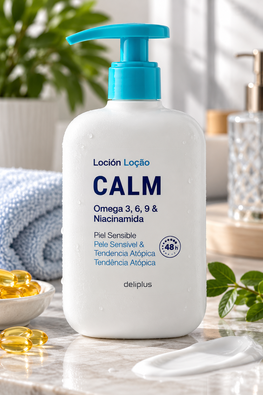 Лосион за тяло Calm Deliplus с омега 3, 6, 9 и ниацинамид за чувствителна и атопична кожа | Бутилка 400 мл