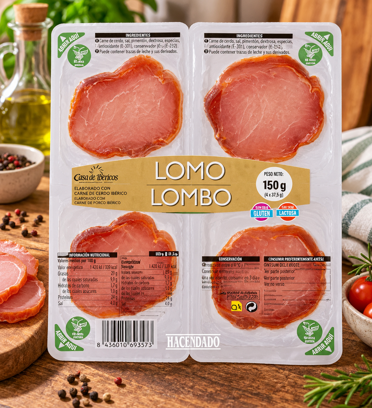 Polędwica suszona Hacendado plastry | 4 paczki x 37,5 gramów