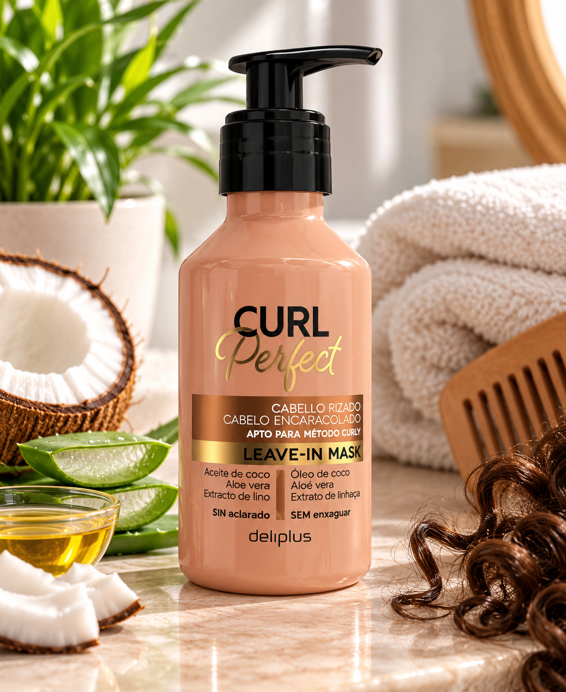 Deliplus Curl Perfect leave-in masker voor krullend haar, geschikt voor de Curly Girl methode | Pot 200 ml