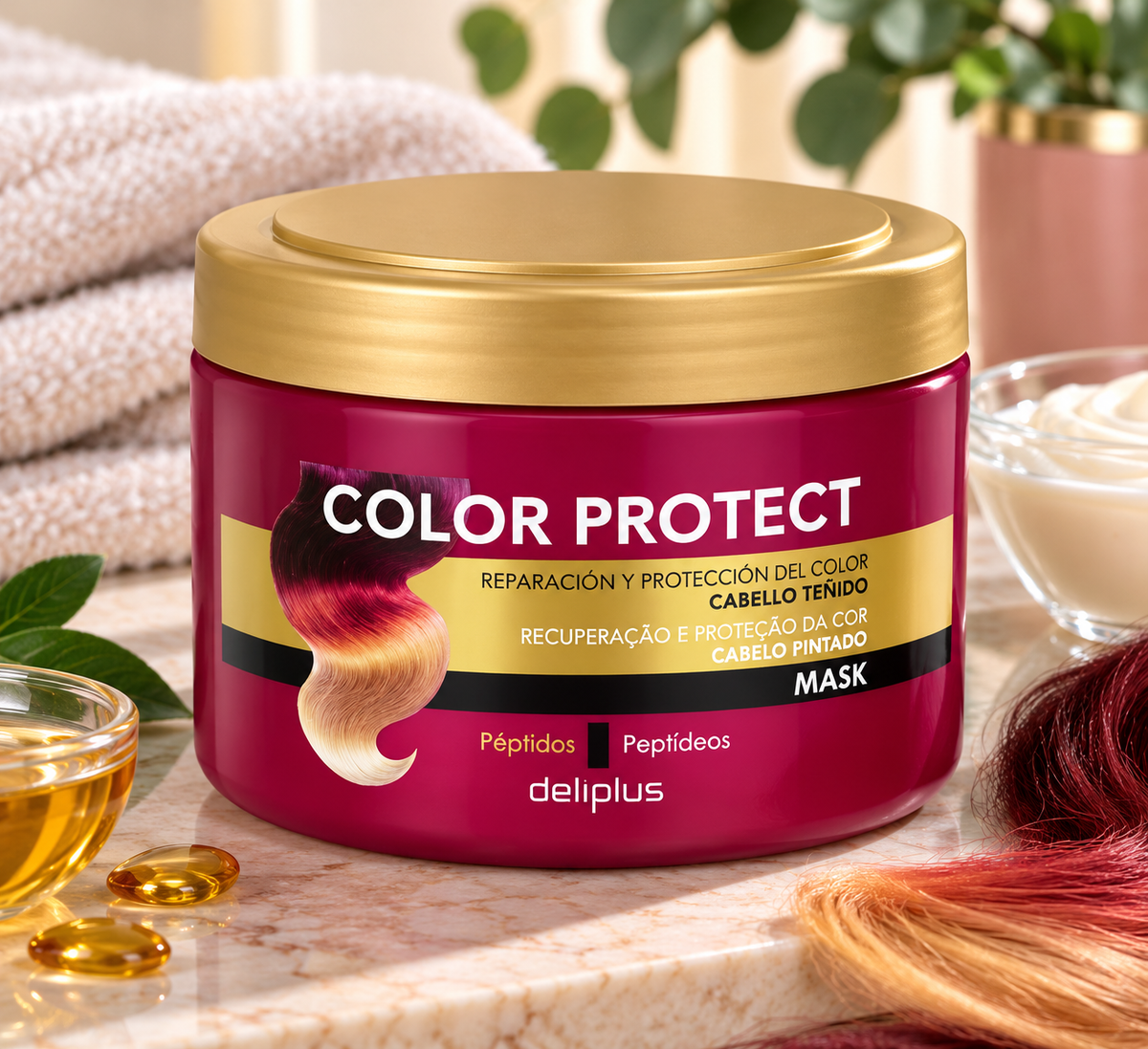 Deliplus Color Protect Haarmaske für coloriertes Haar mit Peptiden | 400 ml Tiegel