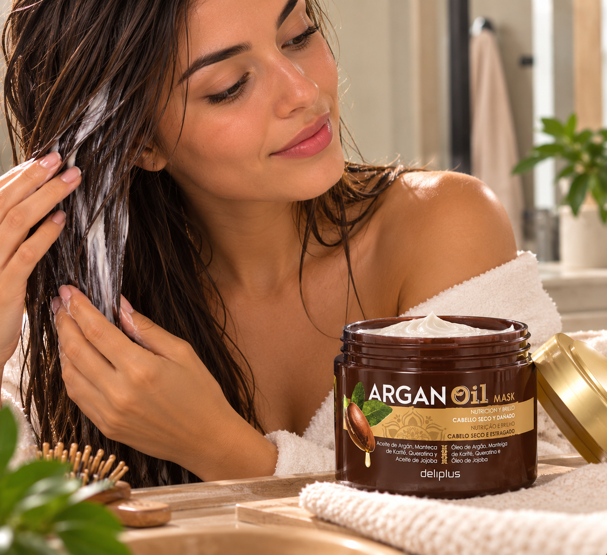 Mascarilla Argan Oil Deliplus cabello seco y dañado | Tarro 400 ml