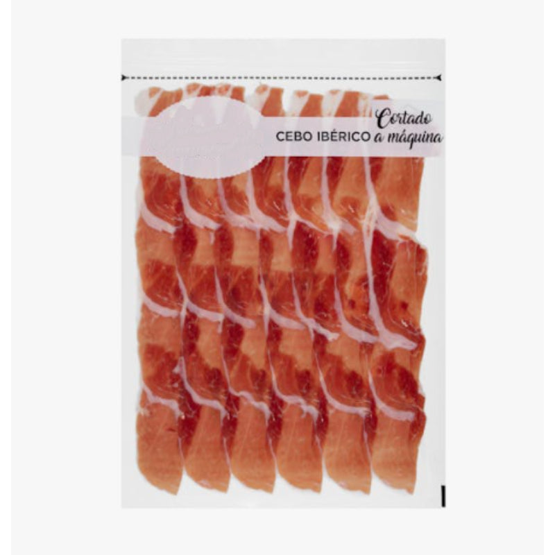 Jamón de cebo ibérico cortado a máquina envasado al vacío