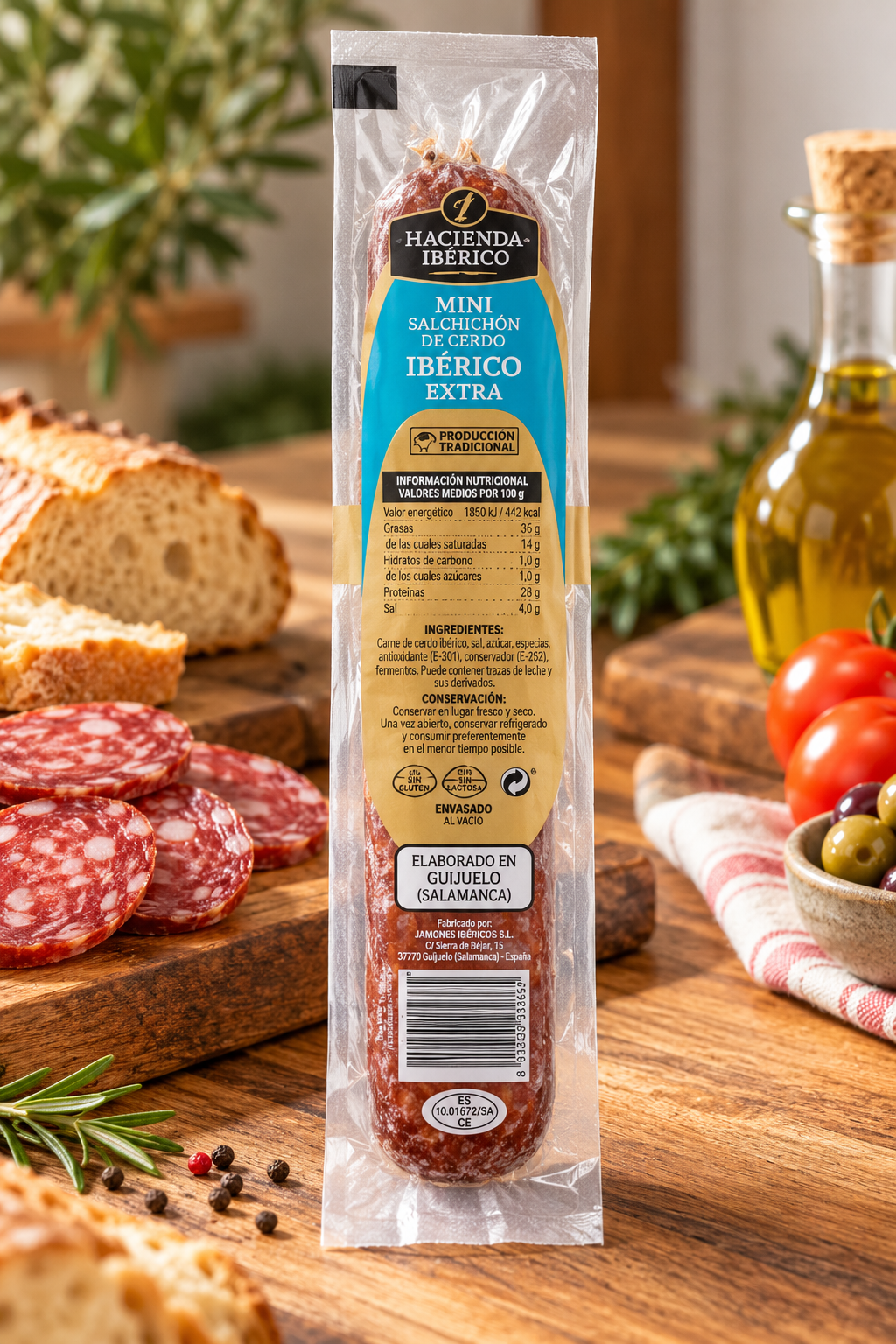 Mini salchichón ibérico extra La Hacienda del ibérico Pieza 200 Gramos