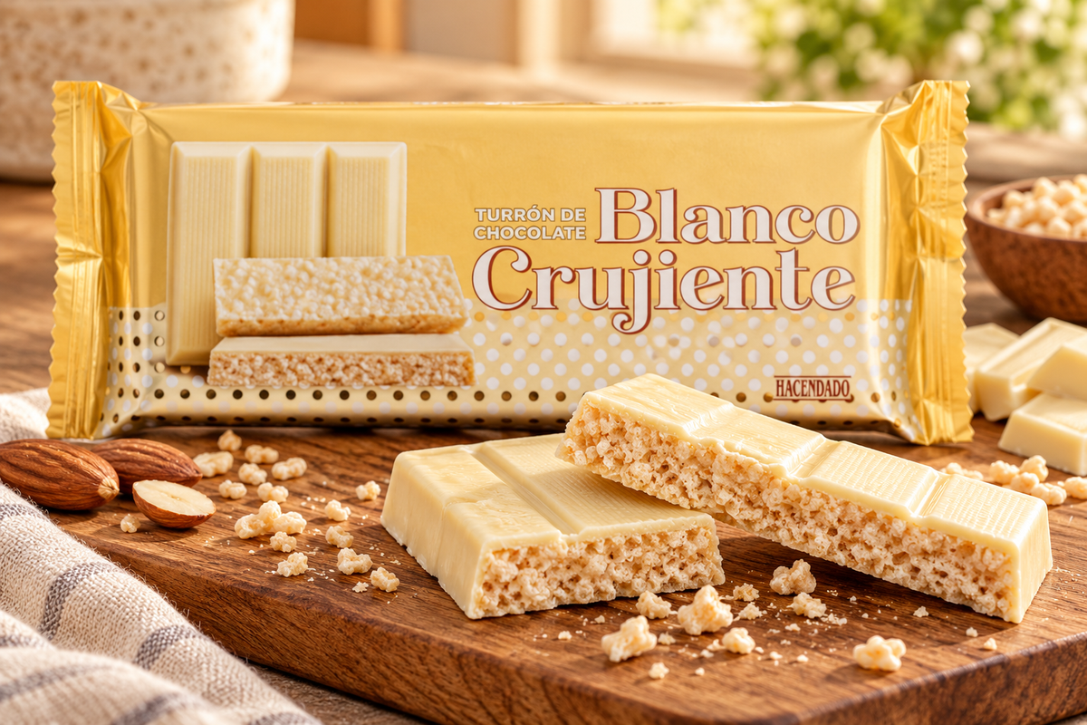 Turrón de chocolate blanco crujiente Hacendado | Tableta 250 g