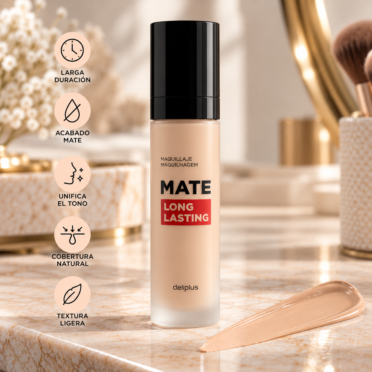 Podkład w płynie Long Lasting Deliplus o matowym wykończeniu | Butelka 30 ml