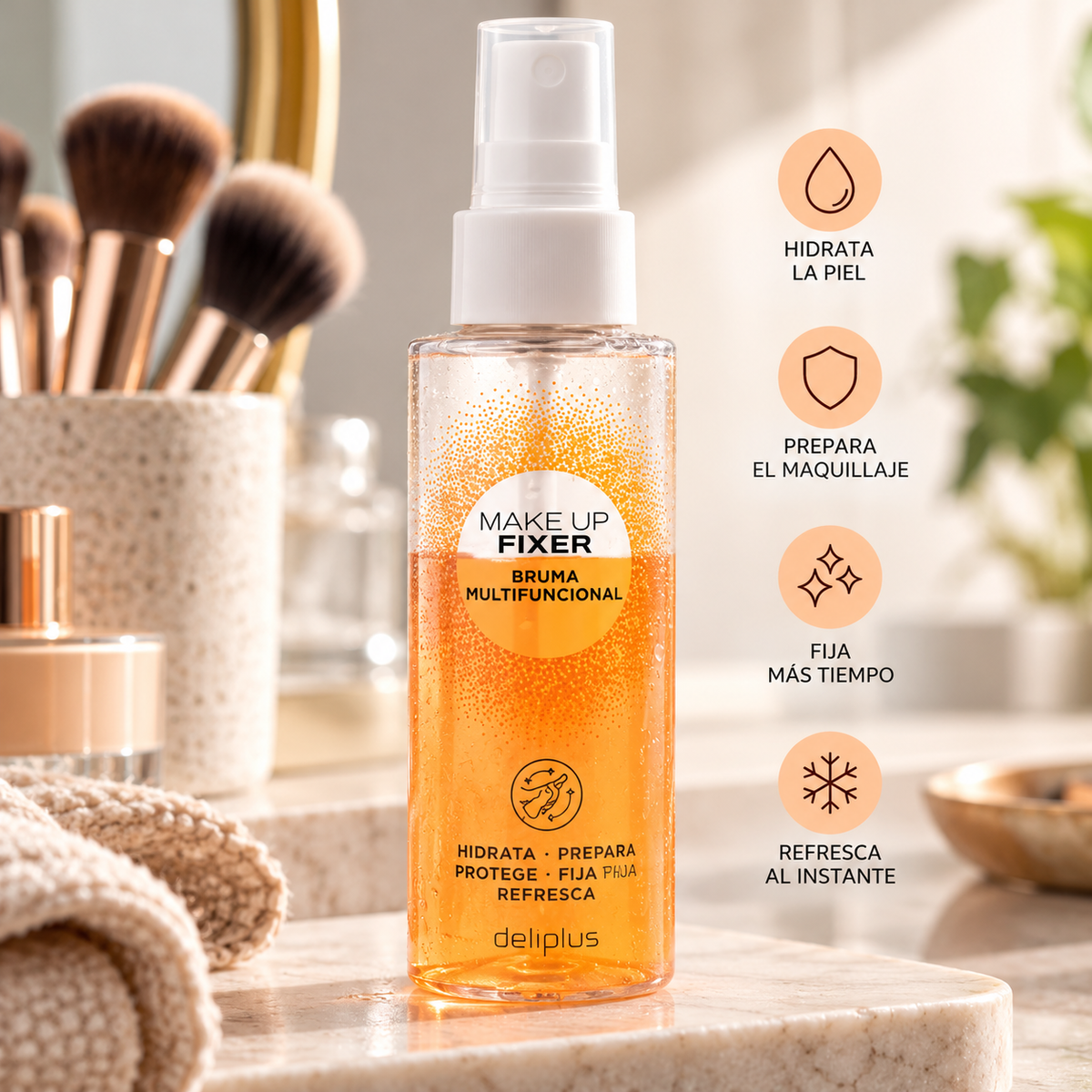 Мултифункционален двуфазен спрей за лице Make Up Fixer Deliplus за всеки тип кожа | Спрей 100 мл
