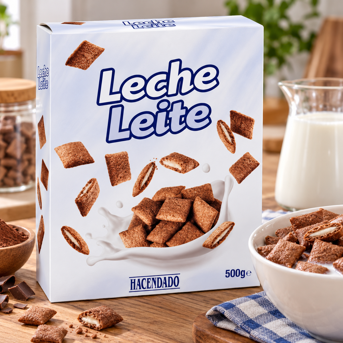 Płatki zbożowe nadziewane mlekiem Hacendado, pudełko 500 g