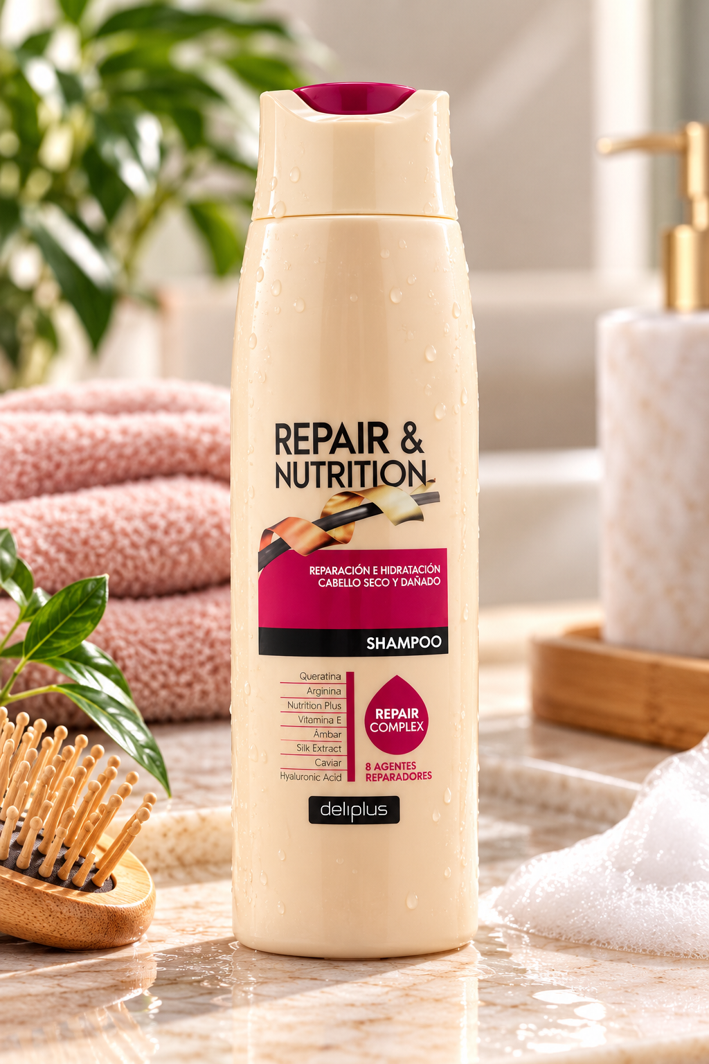 Shampoo Riparazione & Nutrizione Deliplus per capelli secchi e danneggiati con 8 agenti riparatori | Flacone 400 ml