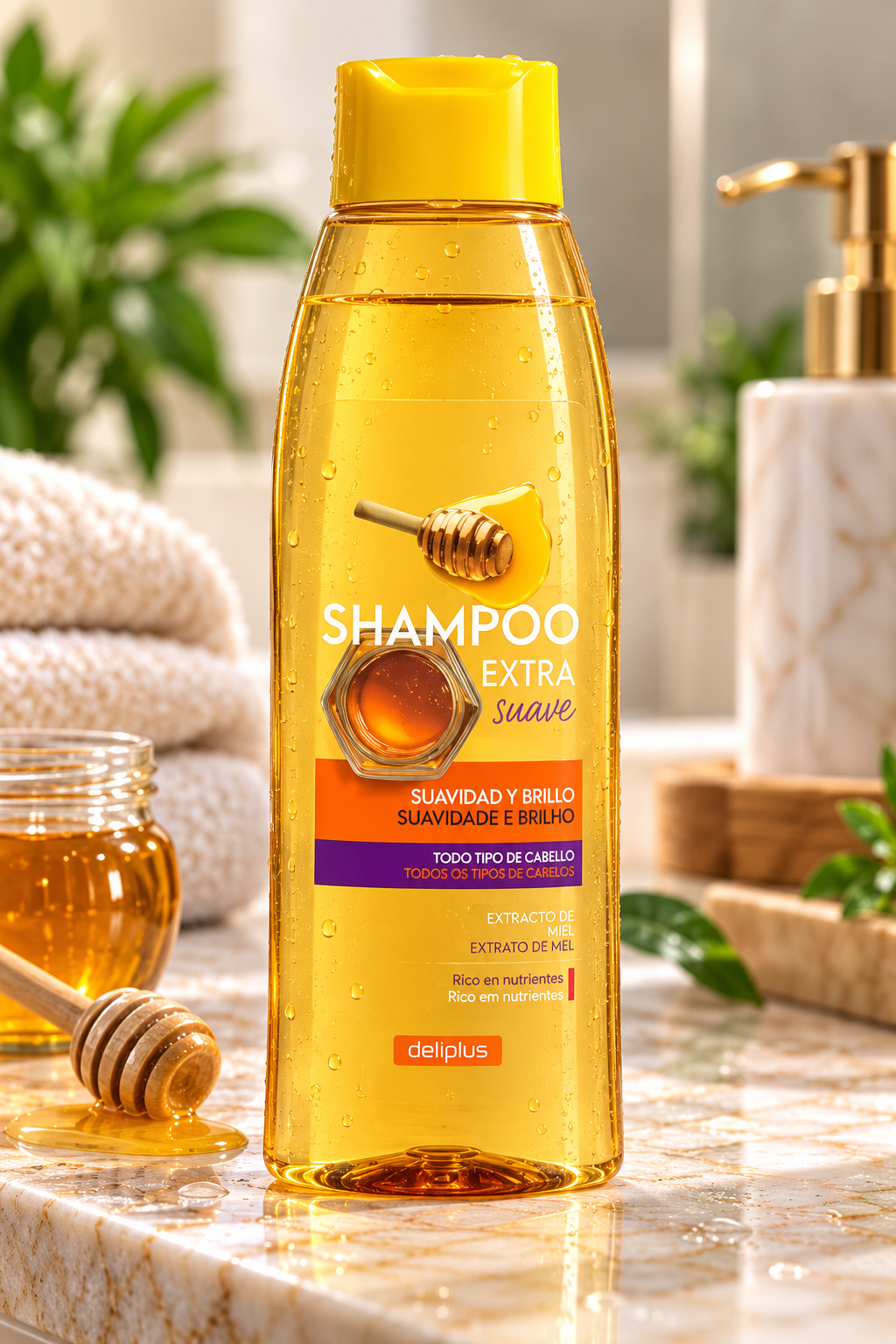 Champú Extra Suave Deliplus todo tipo de cabello con extracto de miel | Botella 750 ml