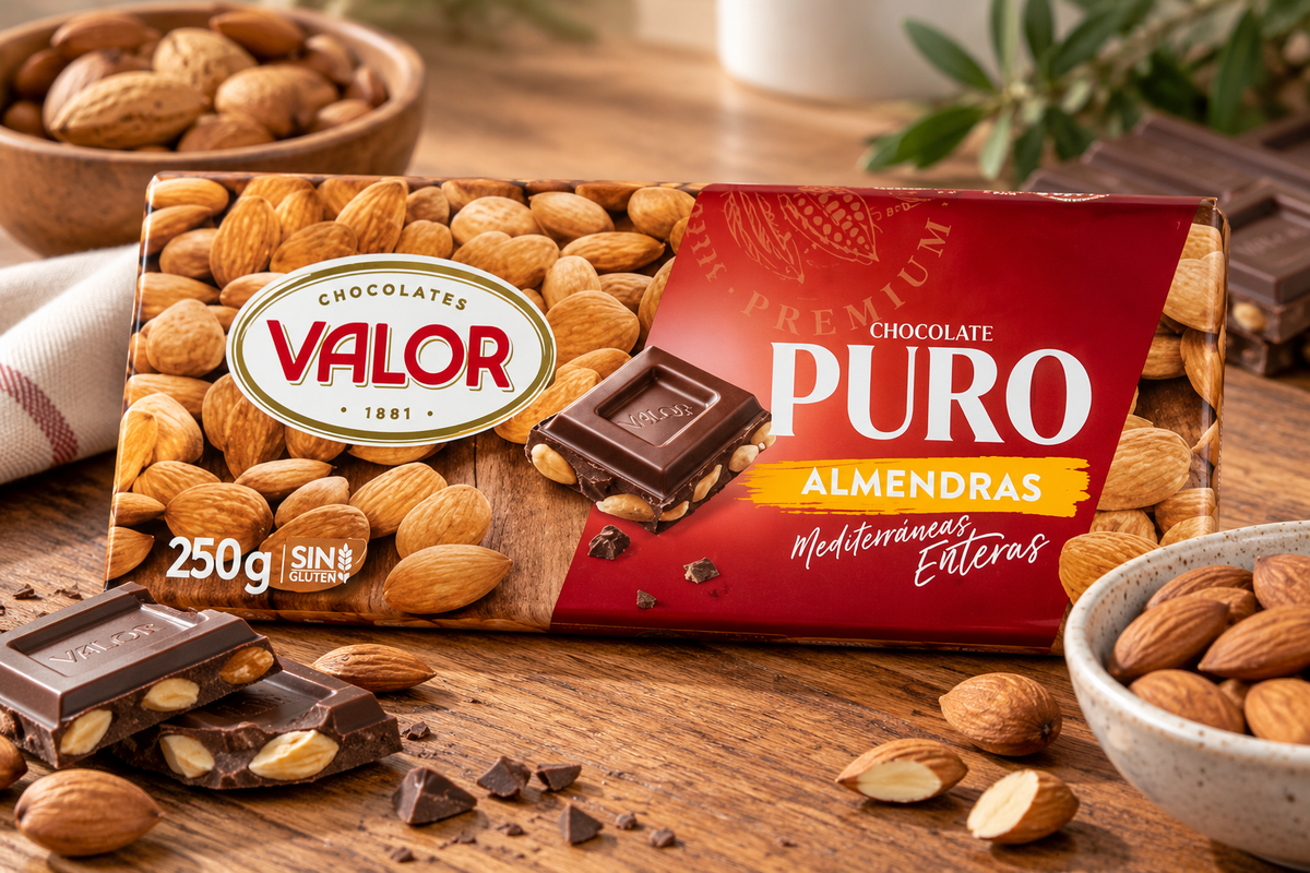 Valor dunkle Schokolade mit ganzen Mandeln, Tafel 250 Gramm