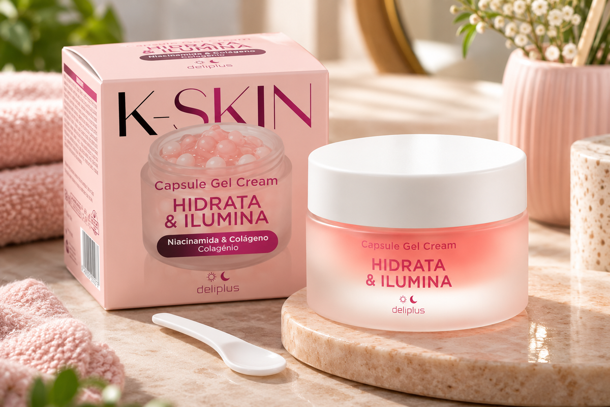 Deliplus K-Skin Hydrating & Illuminating Gel Face Cream with niacinamide and collagen capsules for all skin types | 50 ml jar