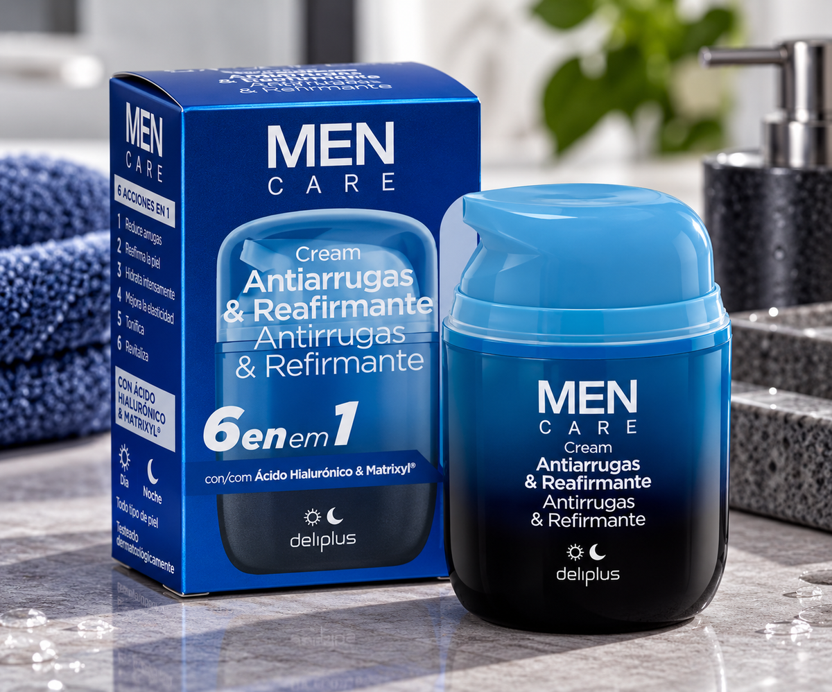 Anti-Falten und Straffende Gesichtscreme Men care Deliplus Hyaluronsäure und Matrixyl 6 in 1 | Tiegel 50 ml