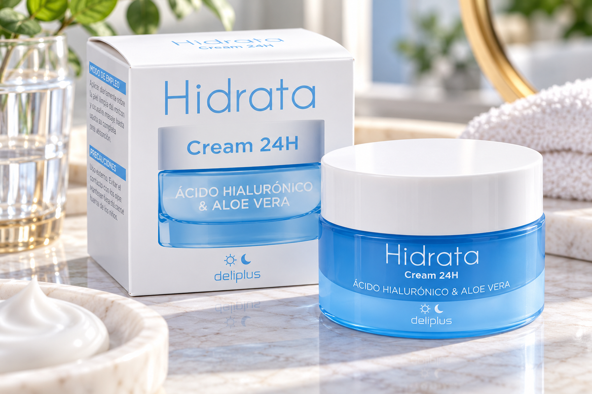 Deliplus hydraterende gezichtscrème met hyaluronzuur en aloë vera voor alle huidtypes | Pot 50 ml