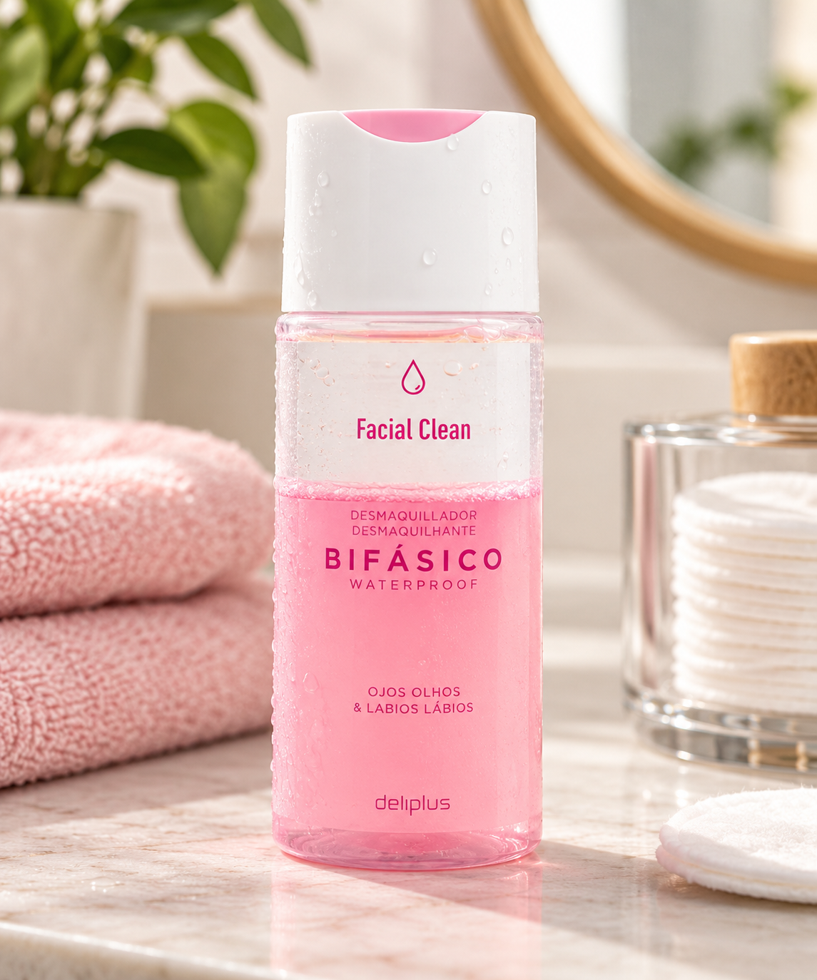 Bifasische oog- en lipmake-upremover Waterproof Facial Clean voor alle huidtypes Deliplus | Fles 150 ml