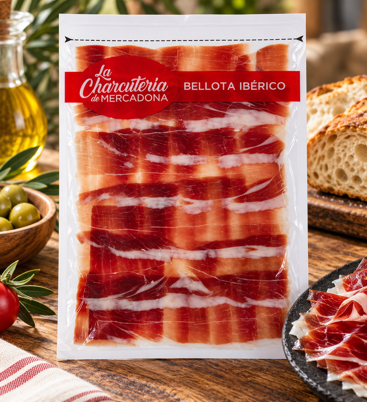 Jamón de bellota ibérico cortado a tapas envasado al vacío