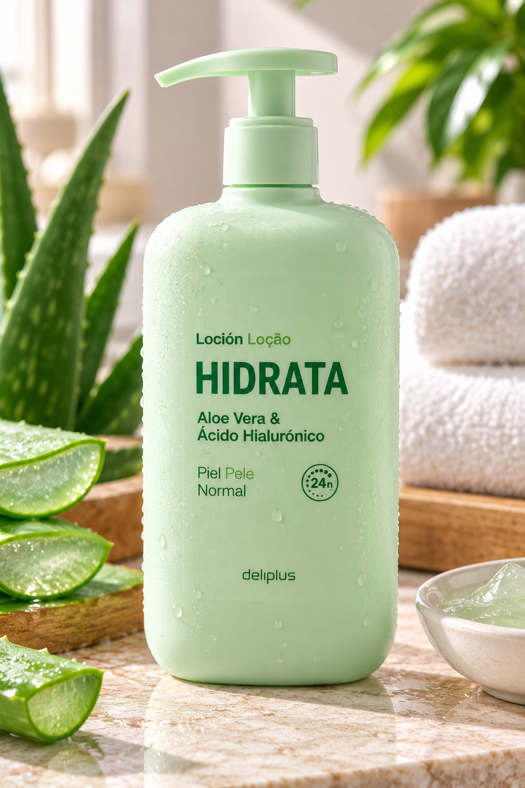 Deliplus feuchtigkeitsspendende Körperlotion mit Aloe Vera und Hyaluronsäure für normale Haut | Flasche 600 ml