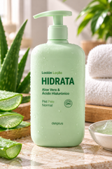 Deliplus feuchtigkeitsspendende Körperlotion mit Aloe Vera und Hyaluronsäure für normale Haut | Flasche 600 ml