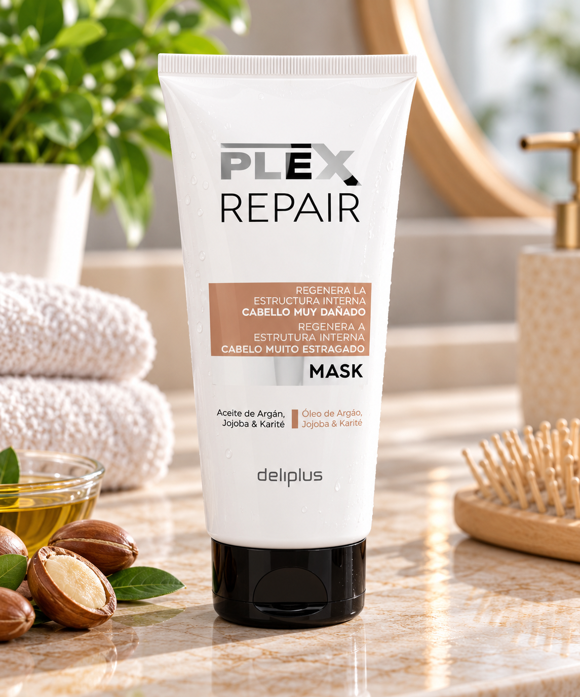 Mascarilla Plex Repair Deliplus cabello muy dañado con aceite de argán, jojoba y karité | Bote 200 ml
