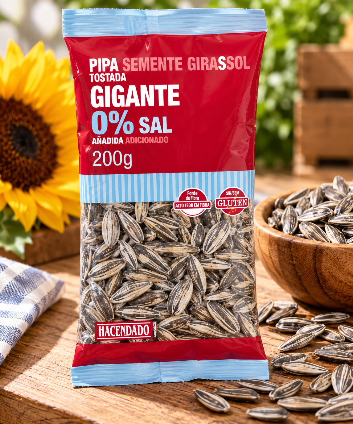 Pipas girasol tostadas Hacendado 0% sal añadida | Paquete 200 Gramos