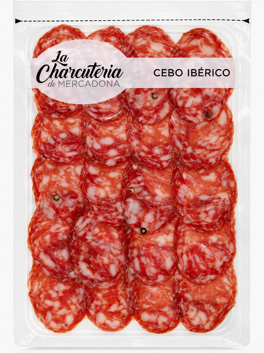 Salchichón de cebo ibérico cortado a máquina envasado al vacío
