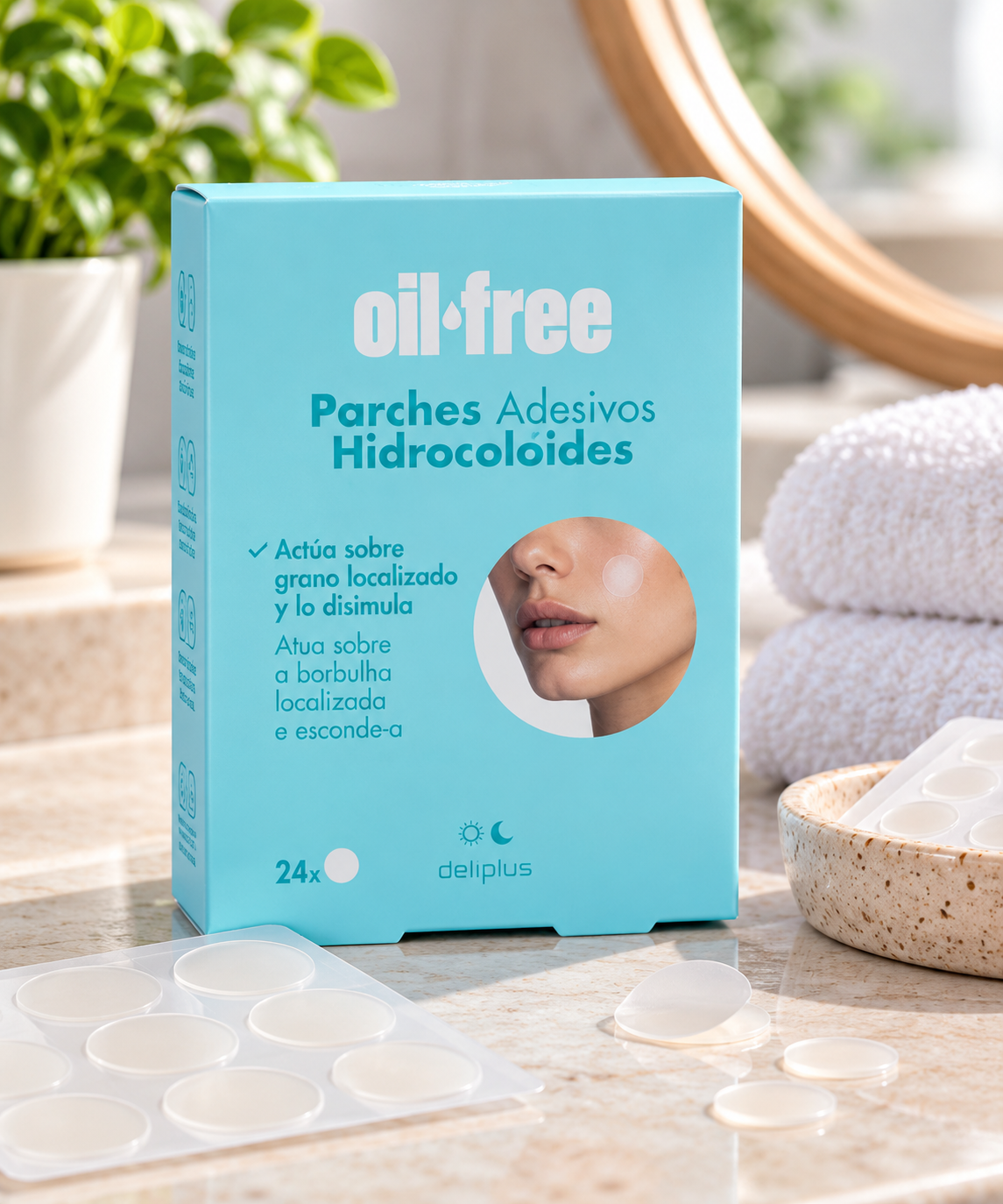 Plastry hydrokoloidowe na twarz Oil Free Deliplus | Pudełko 24 sztuki

