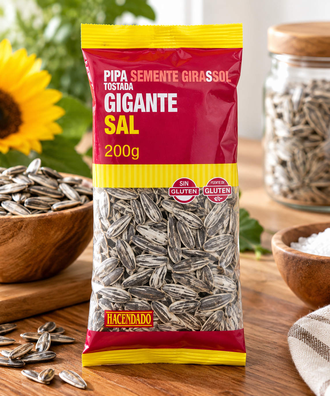 Hacendado Sonnenblumenkerne, geröstet, gigantisch, mit Salz | Packung 200 Gramm