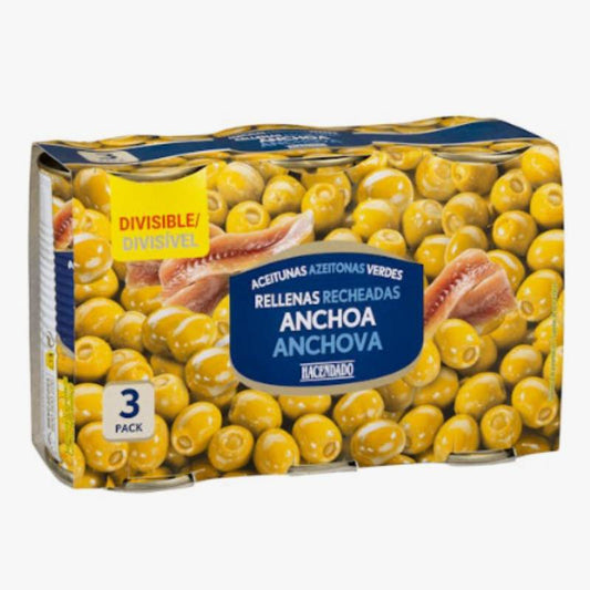 Aceitunas verdes rellenas de anchoa Hacendado | 3 botes x 350 Gramos