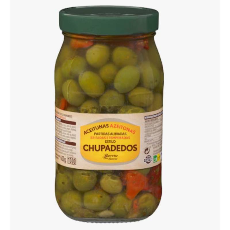 Aceitunas verdes Chupadedos Huerta de Barros partidas aliñadas