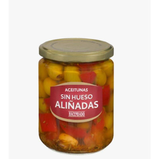 Aceitunas verdes sin hueso aliñadas Hacendado | Tarro 420 Gramos
