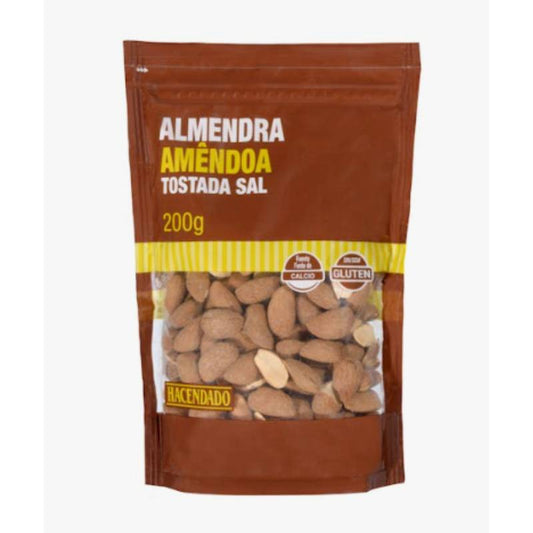 Almendra tostada y salada Hacendado con piel Paquete 200 Gramos