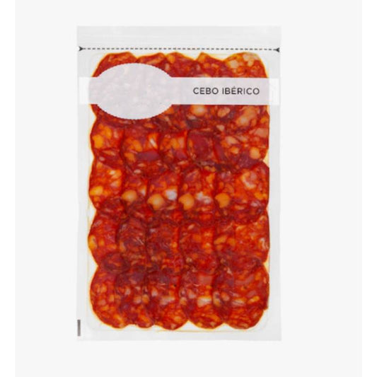 Chorizo de cebo ibérico cortado a máquina envasado al vacío