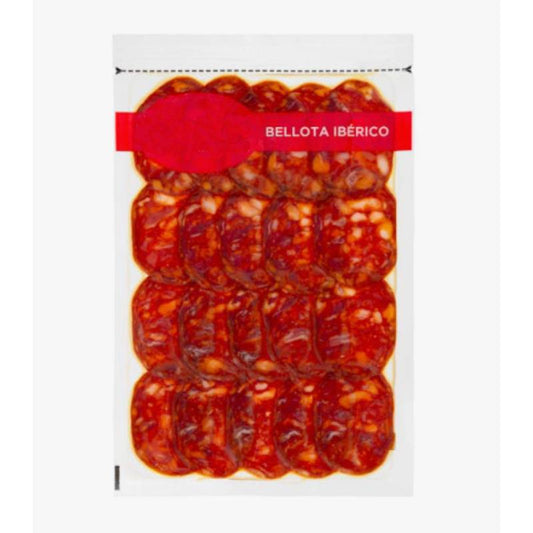 Chorizo de bellota ibérico cortado a máquina envasado al vacío