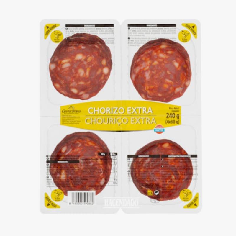 Chorizo extra Hacendado lonchas | 4 paquetes x 60 Gramos