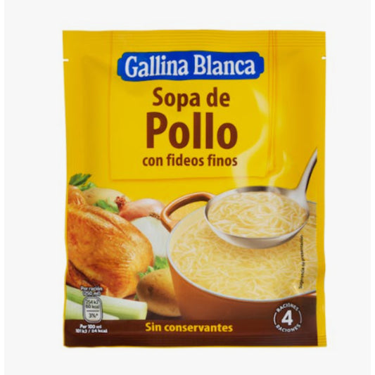 Sopa de pollo Gallina Blanca con fideos finos | Sobre 71 Gramos