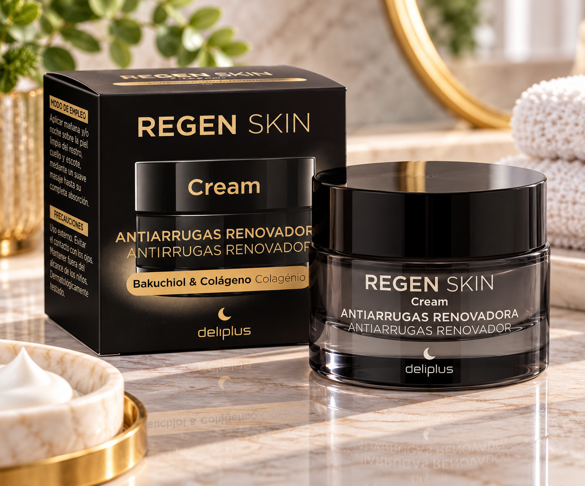 Възстановяващ нощен крем за лице против бръчки Regen Skin Deliplus с бакучиол и колаген за нормална, суха и много суха кожа | Бурканче 50 мл