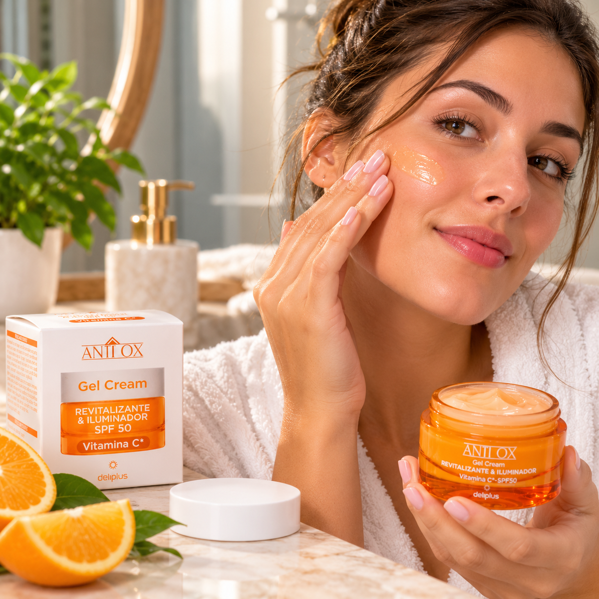 Deliplus Anti Ox Revitalising & Brightening Gel Face Cream with SPF 50 and Vitamin C for normal, combination and oily skin | Jar 50 ml