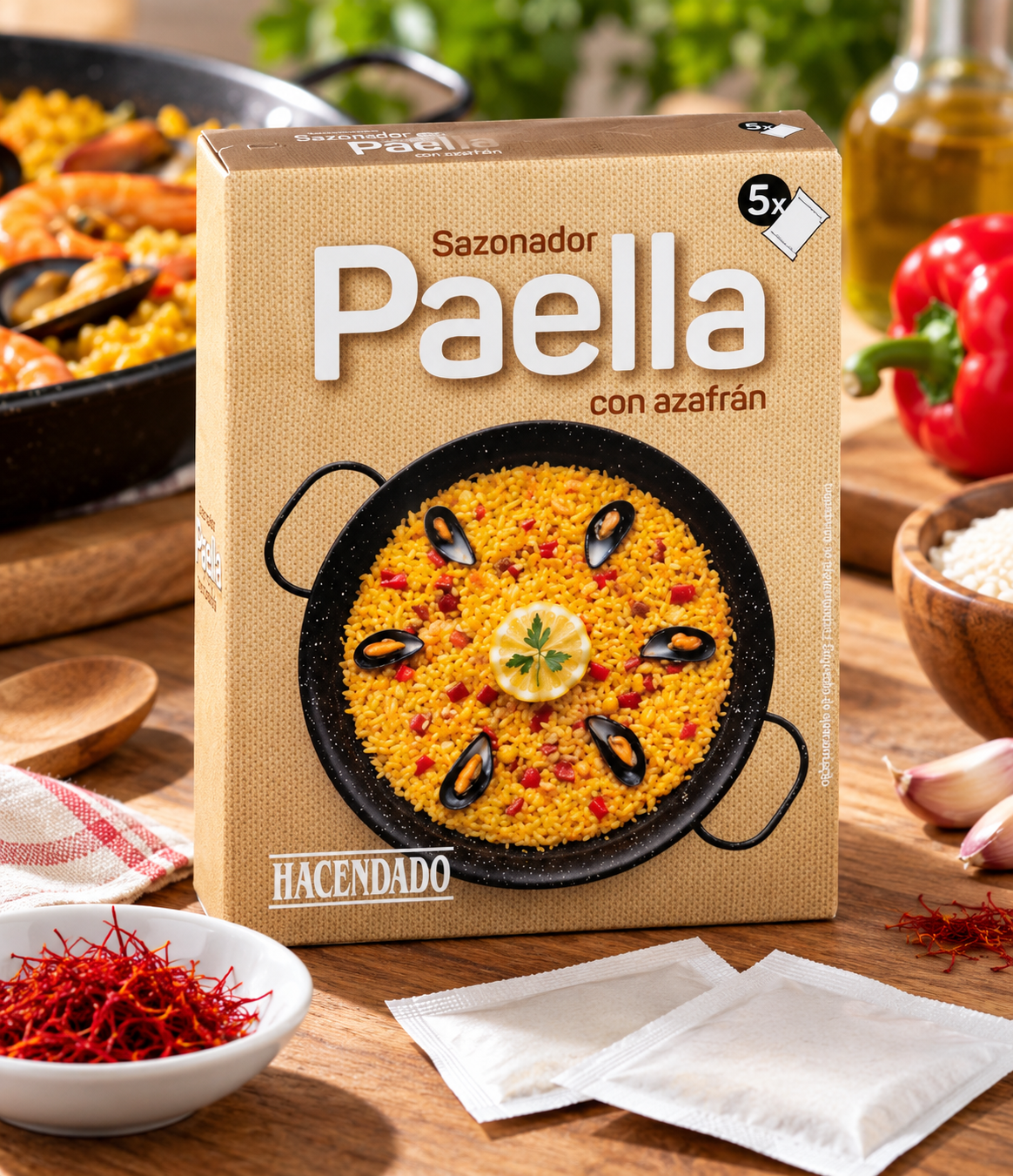 Condimento per paella allo zafferano Hacendado | Confezione da 5 bustine (20 g)