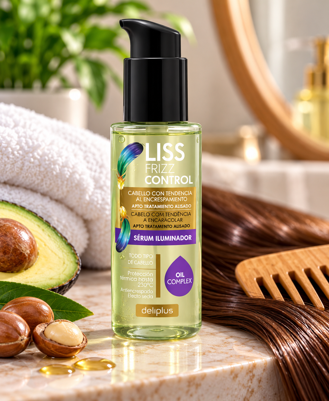 Deliplus Liss Frizz Control verhelderend serum met hittebescherming | Fles 100 ml