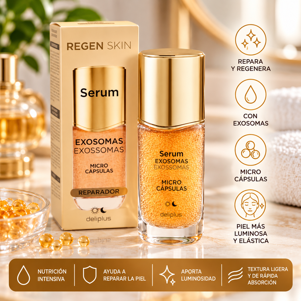 Sérum facial reparador Micro Cápsulas Deliplus todo tipo de pieles | Frasco 30 ml