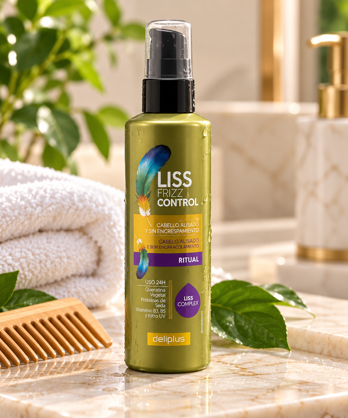 Hidrocrema Liss Frizz Control Deliplus cabello rebelde con vitamina E y queratina, protección térmica 230ºC | Bote 200 ml