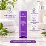Tónico facial glicólico + 6 ácidos 4% Facial Clean renovador e hidratante todo tipo de piel Deliplus | Bote 255 ml
